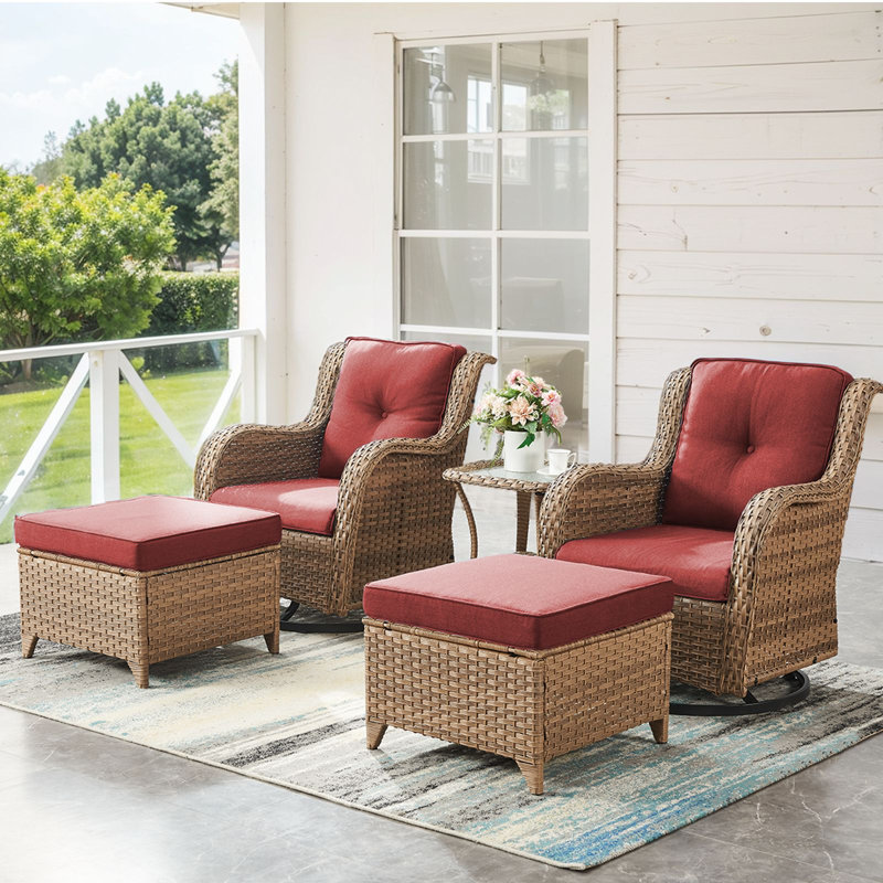 Carolina 5-Piece Wicker Outdoor Swivel Glide Chair With Olefin Cushions