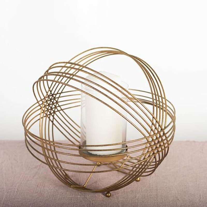 Porte-bougie sphère en métal doré, H 11 po x l 11 po x P 11 po