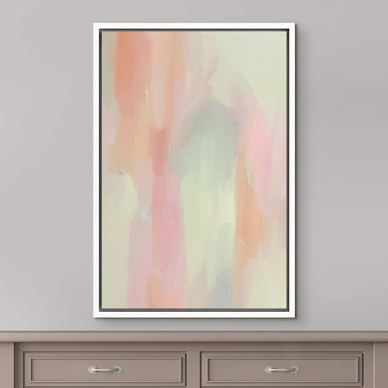 Abstrait coloré, coups de peinture pastel rose vert, H 36 po x l 24 po x P 1,5 po, Blanc