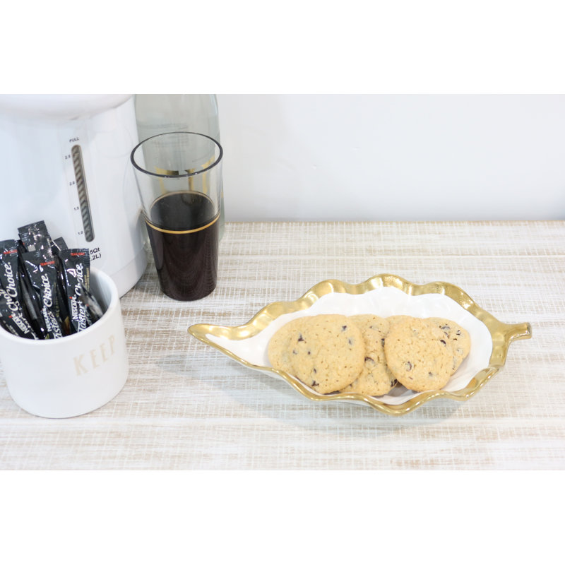 Bol à feuilles blanc en porcelaine avec rebord doré