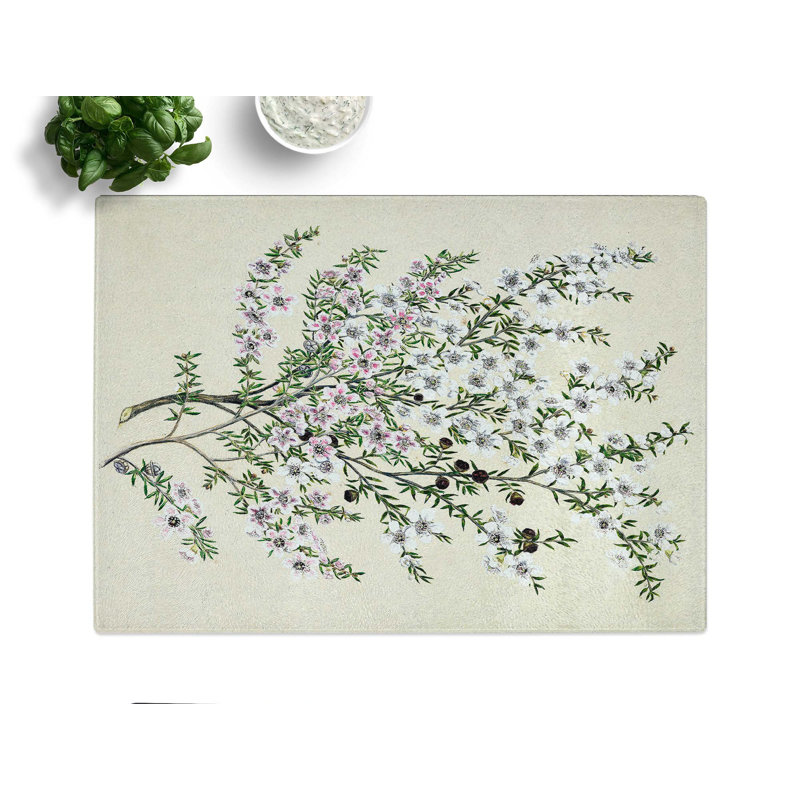 Tempered Glass Manuka Flowers by Sarah Featon Chopping Board, 28.5 cm x 20 cm
