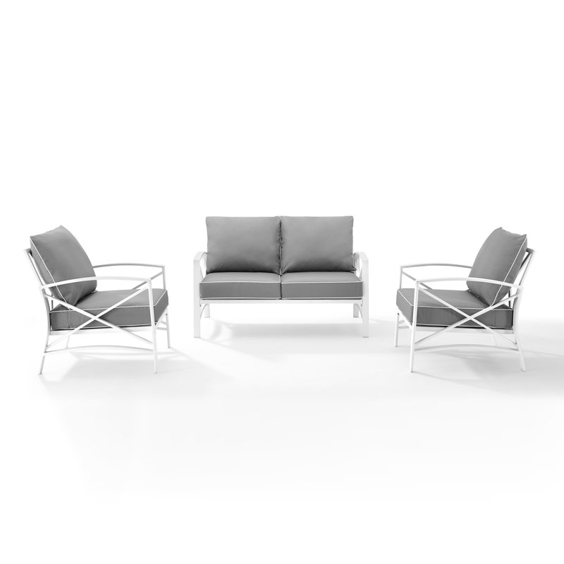 Ensemble de conversation 3 pièces avec coussins Mosier, Gris, Blanc