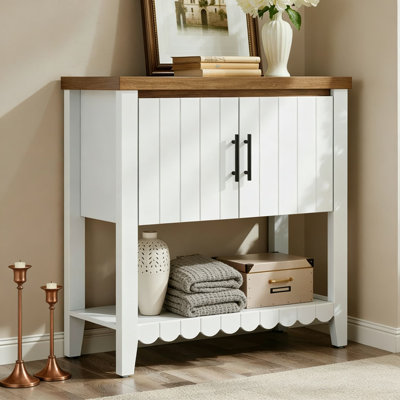 Farmhouse Console Table With Storage, 2-Door Coffee Bar Cabinet, Adjustable Shelves And Soft-Close Hinges, Narrow Sideboard For Living Room Entryway Hallway