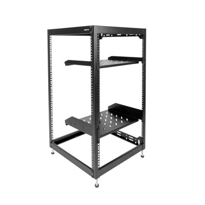 Montez-le! Support de service 15U 17 "à structure ouverte en acier noir avec pieds réglables et deux tablettes