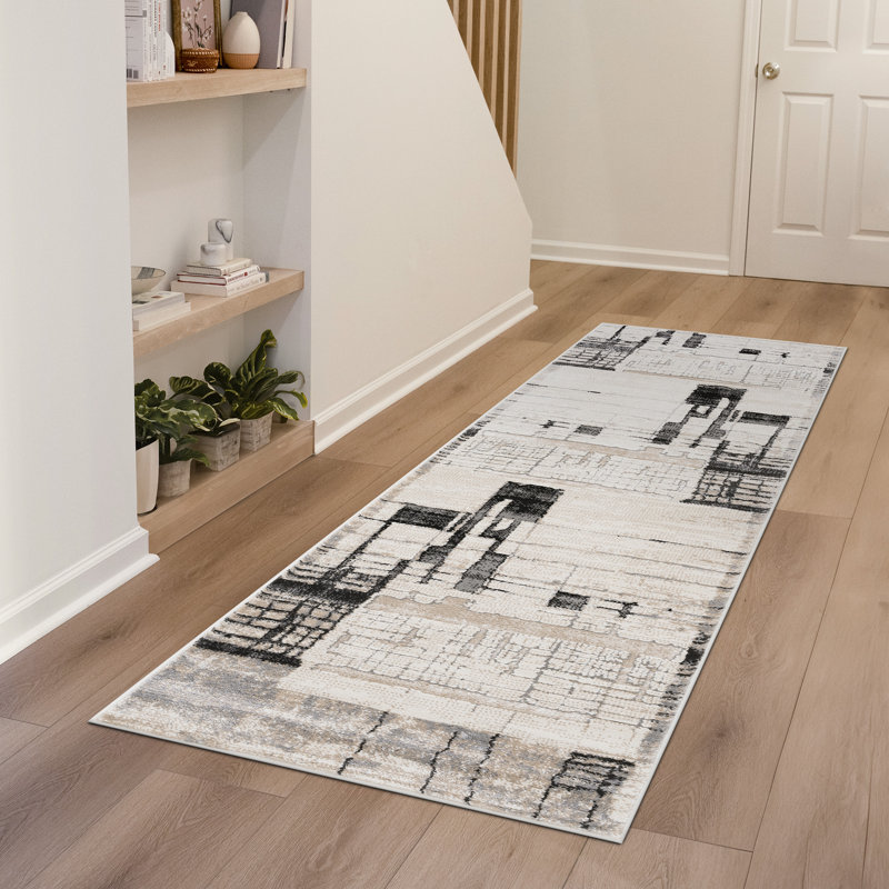 Tapis d'intérieur abstrait beige Mair Gabriel, Tapis de couloir 2 pi 3 po x 7 pi 3 po