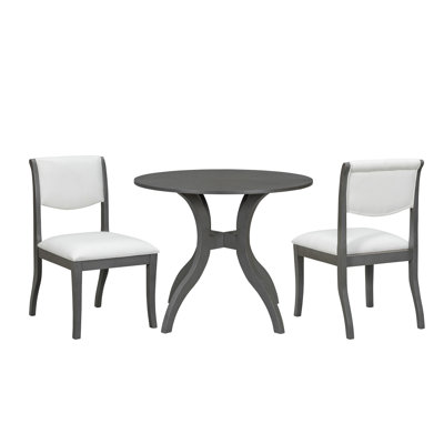 Dining Table Set:39.4" Round Table + 2 Chairs - Traditional Solid Wood Kitchen Set With Inlaid Tabletop, Elegant Curved Legs For Dining Room