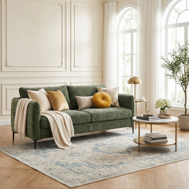 Canapé moderne 80 po à 3 places avec pieds en métal, canapé en chenille confortable pour le salon, un appartement, un siège moelleux mi-doux, structure en bois massif, capacité robuste de 700 lb