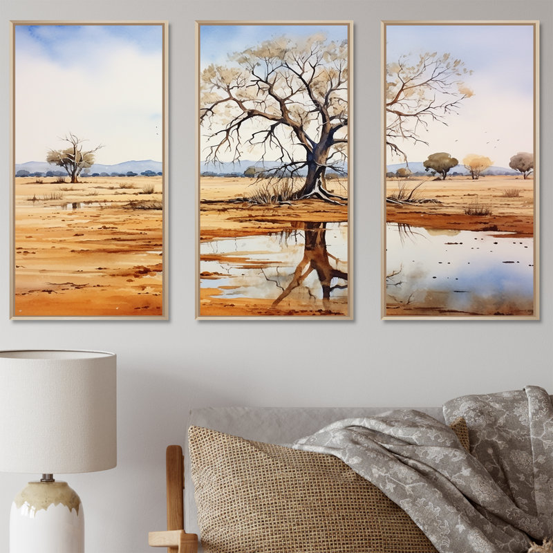 Paysage australien australien V - Australie, art mural, H 28 po x l 36 po x P 1 po, Cadre flottant brun