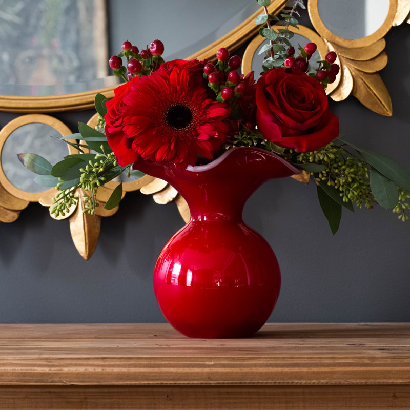 Hibiscus Handmade Glass Table Vase, 10" H x 9" W x 9" D
