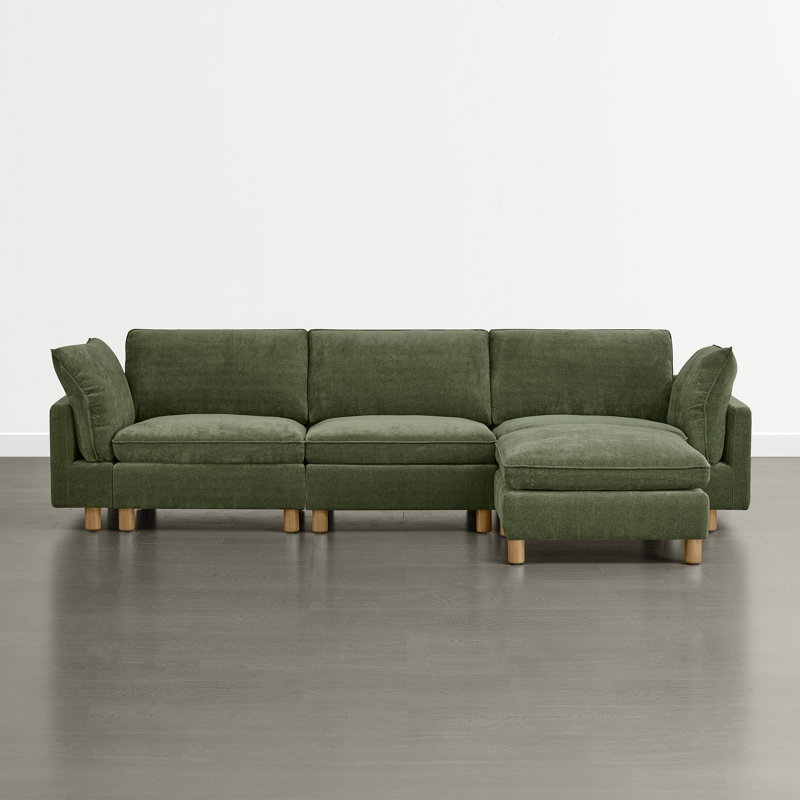 Solena 126.8" W 4-Piece Modular Sofa , Green Polyester