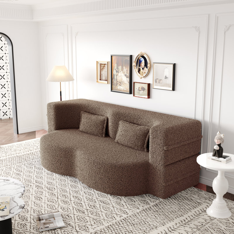 Canapé-lit moderne avec 2 coussins, canapé-lit convertible en tissu rembourré de mousse, matelas pliant double de 15 po pour le salon, lit d'invité, aucun assemblage requis