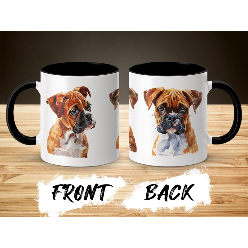 11oz Watercolour Boxer Dog Design Coffee Mug, 3, Black