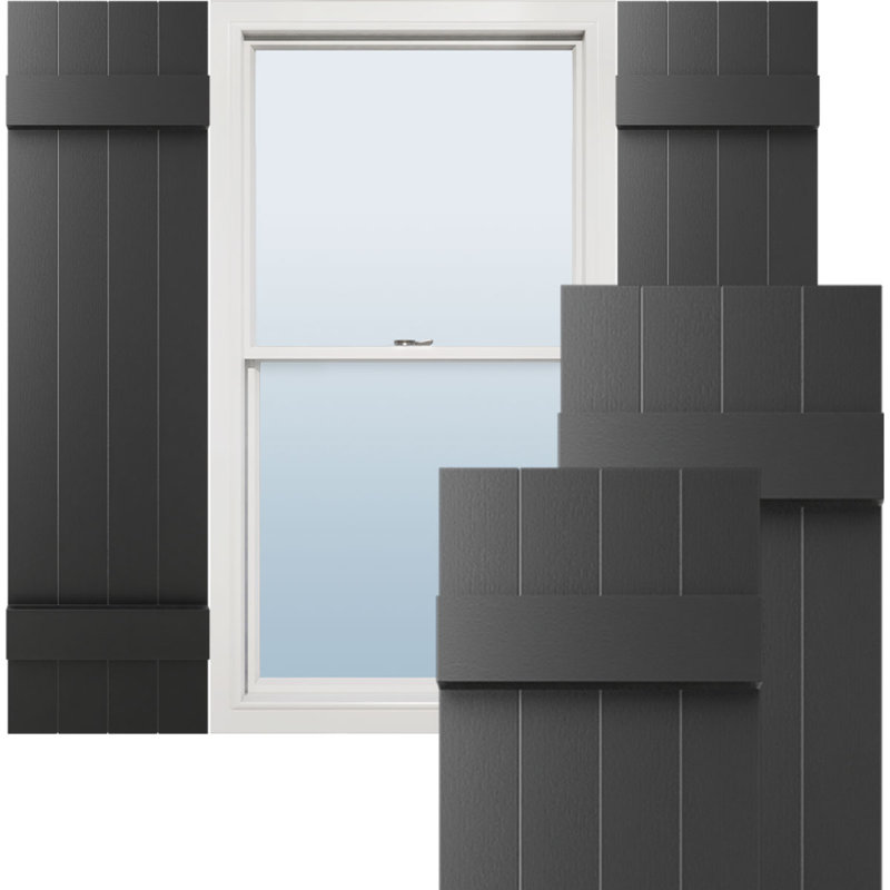 Vinyle à vie, quatre planches jointes TailorMade, volets Board-n-Batten, avec cages à volets, H 25 po x l 14 po x P 1 po