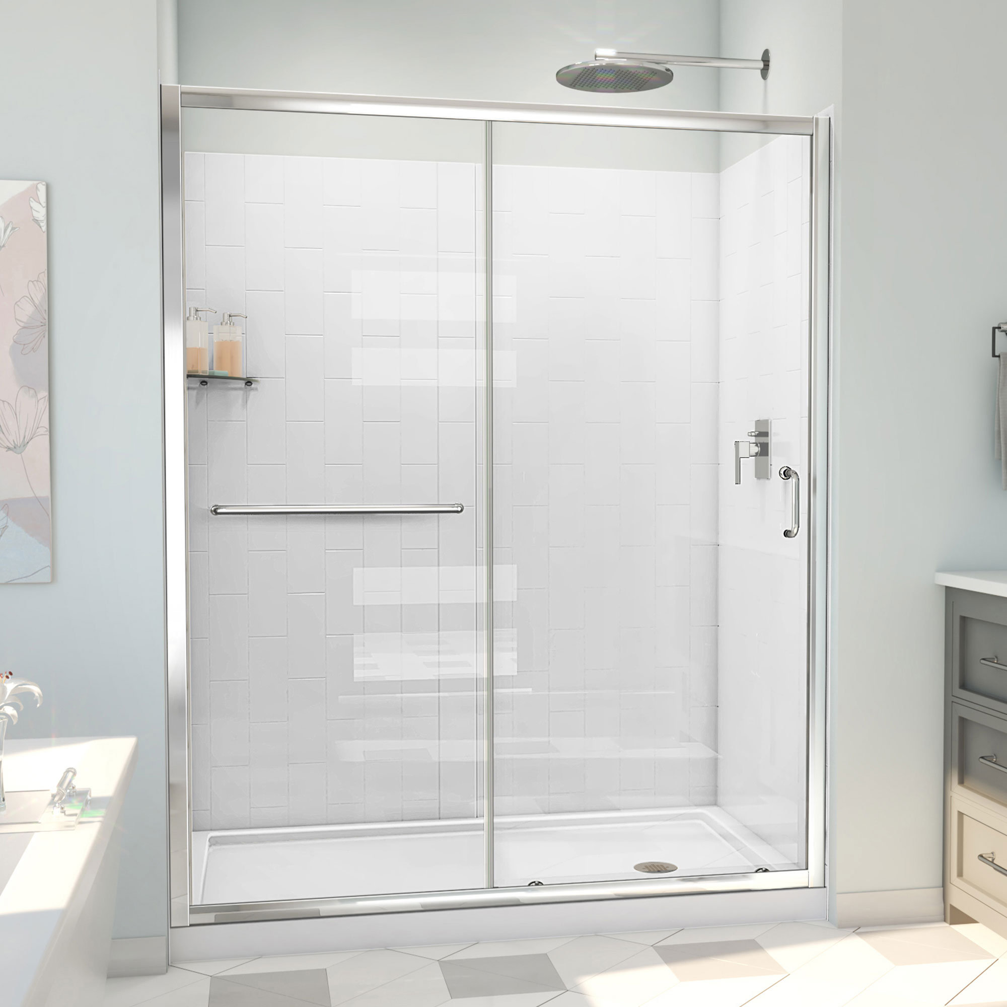 VTI 60 W X 36 D X 72 H Frameless Sliding Shower Enclosure With