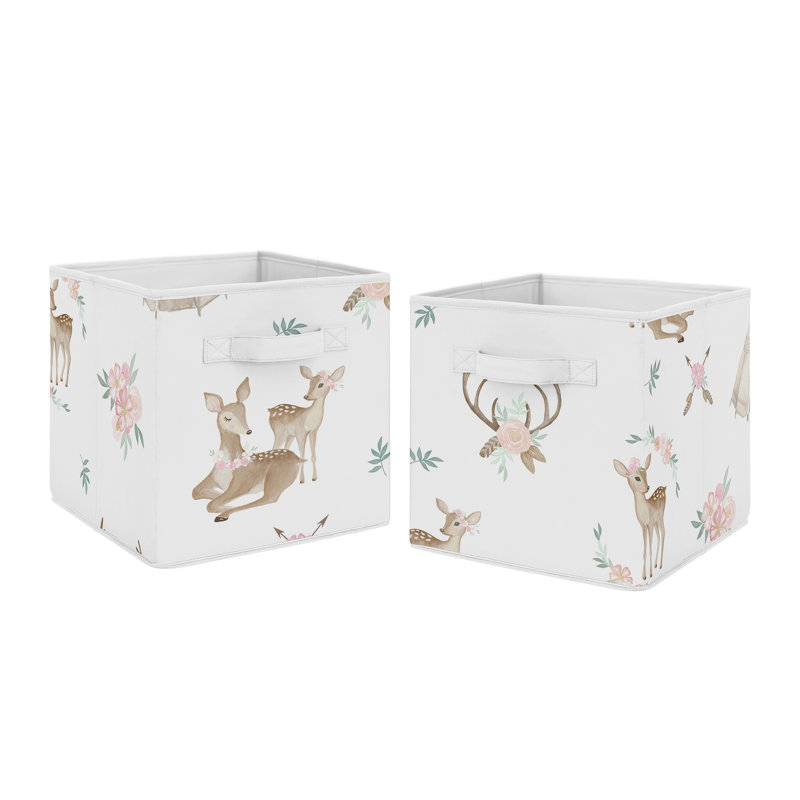 Ensemble de 2 paniers de rangement en tissu à motif floral cerf