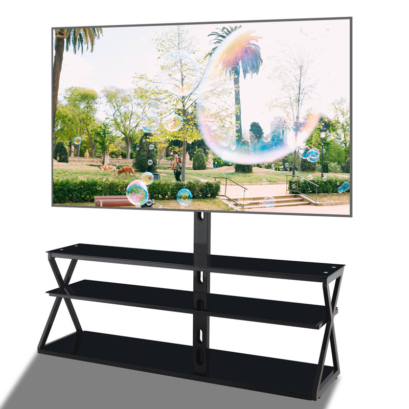 Support de plancher pivotant noir avec tablettes Torbin, peut supporter jusqu'à 110 lb, Noir