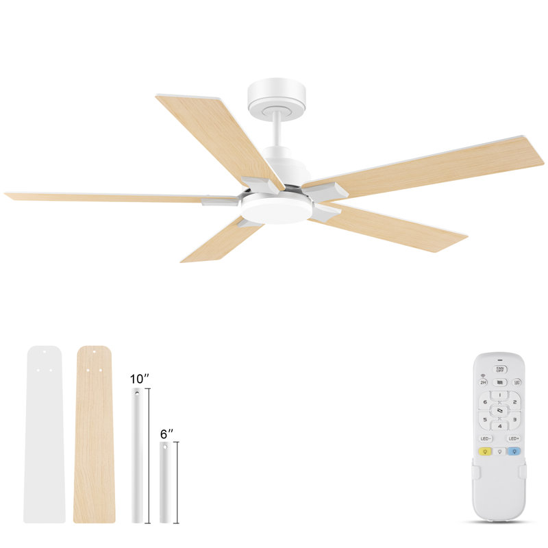 Ventilateur de plafond intérieur / extérieur blanc 52 pouces à 5 pales avec lumière DEL, télécommande, à intensité variable