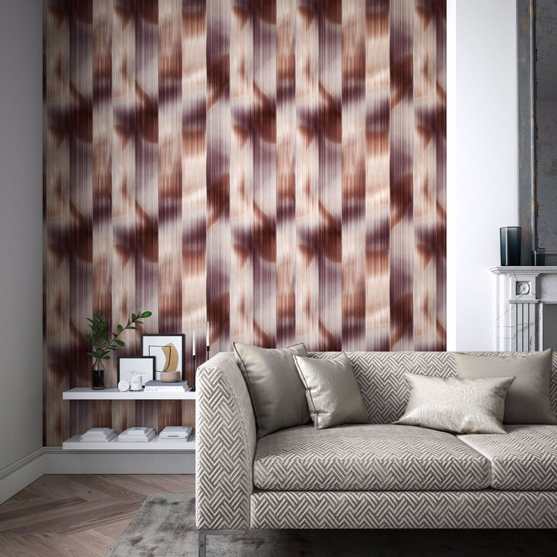 Oscillation Ikat Vinyl Wallpaper Roll, Rosewood/Fig