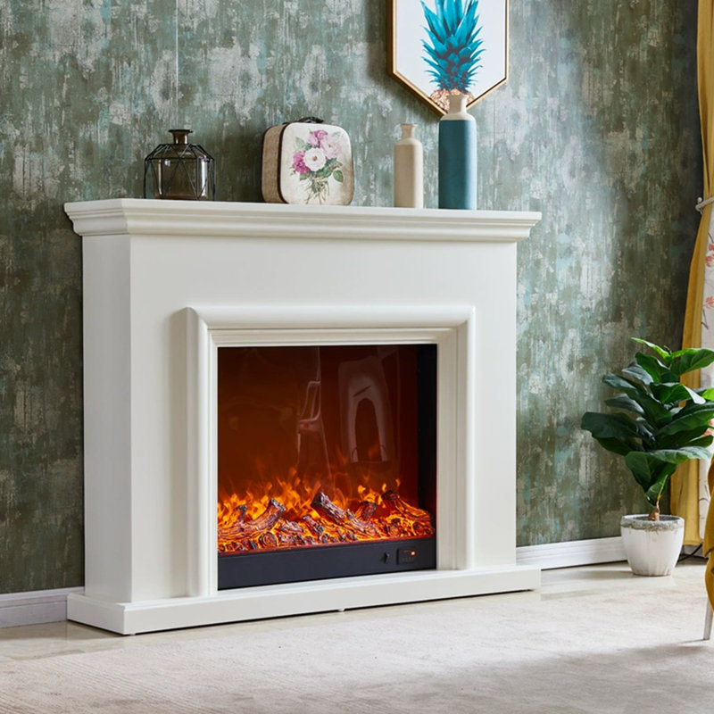 White Solid Wood Electric Fireplace, White