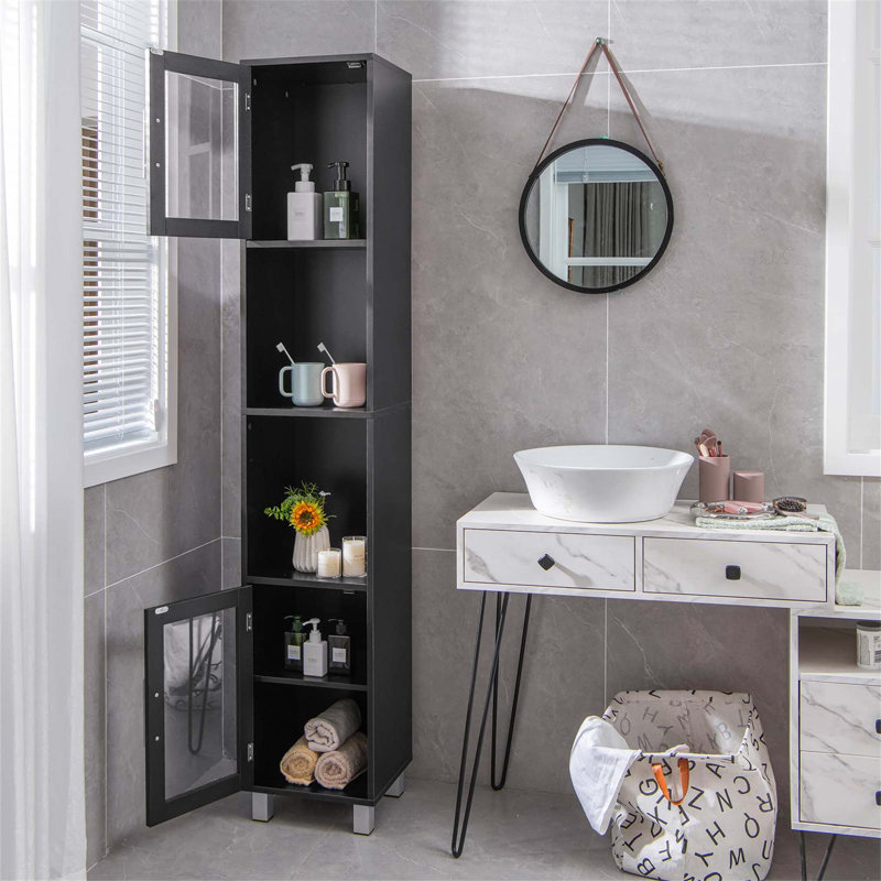 Aaleeyah Freestanding Linen Cabinet, Black