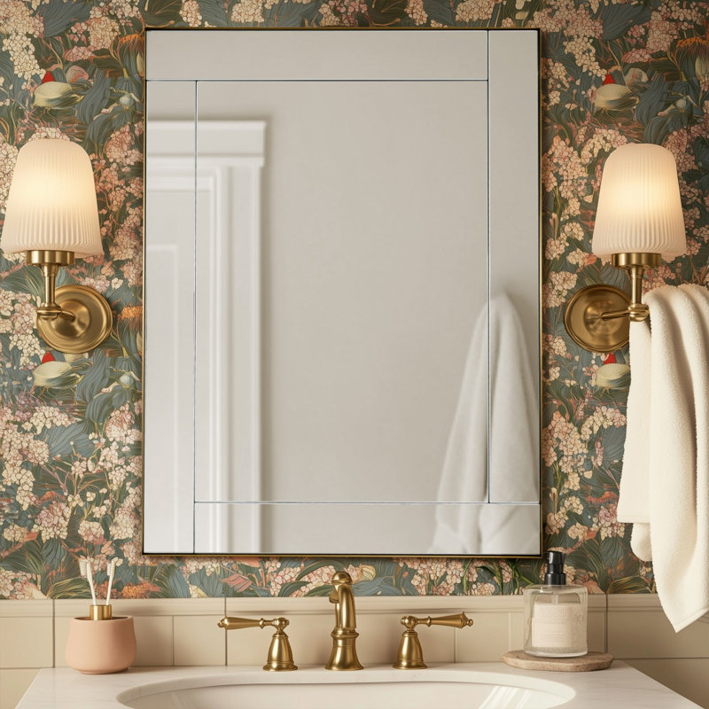 Miroir de salle de bain moderne à panneau rectangulaire Modern | Cadre en acier inoxydable