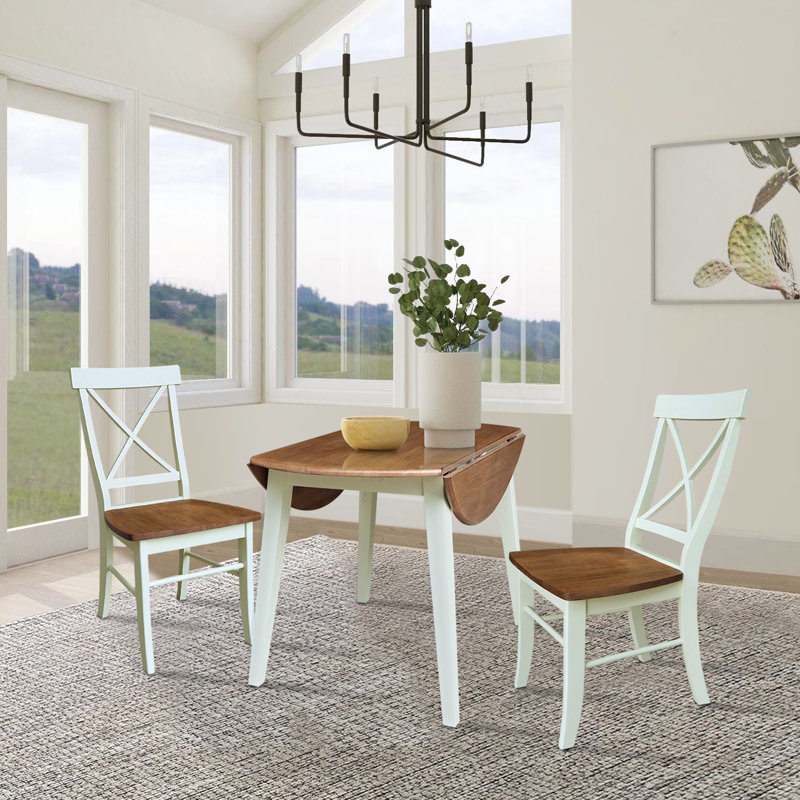 Kaylam 4 - Person Drop Leaf Rubber Solid Wood Dining Set, 3 Pieces: Table, 2 Chairs, Hickory/Shell