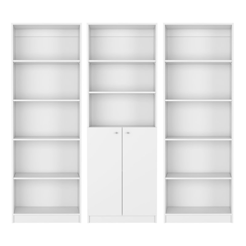 Ensemble de salon 3 pièces avec 3 bibliothèques Penrose, blanc, Blanc