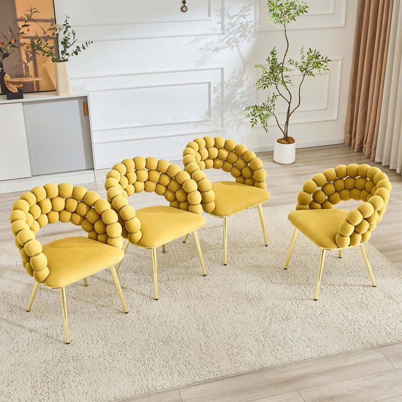 Ensemble de 2 chaises de salle à manger en velours à bulles avec dossier rembourré et pieds en métal doré, chaises d'appoint modernes et rembourrées pour différents styles d'intérieur
