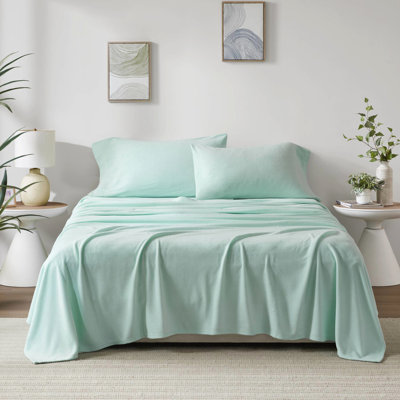 Ensemble de draps 4 pièces en molleton 100% ultra doux et confortable, surface pelucheuse, drap plat, 2 taies d'oreiller ajustées incluses, élastique pour matelas de 16 po, lavable à la machine, au toucher, design, livré