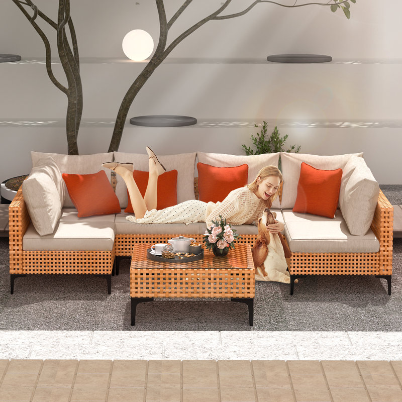 Ensemble de meubles de patio modulaire 2 pièces Ensemble de meubles de jardin modulaires en osier avec coussins