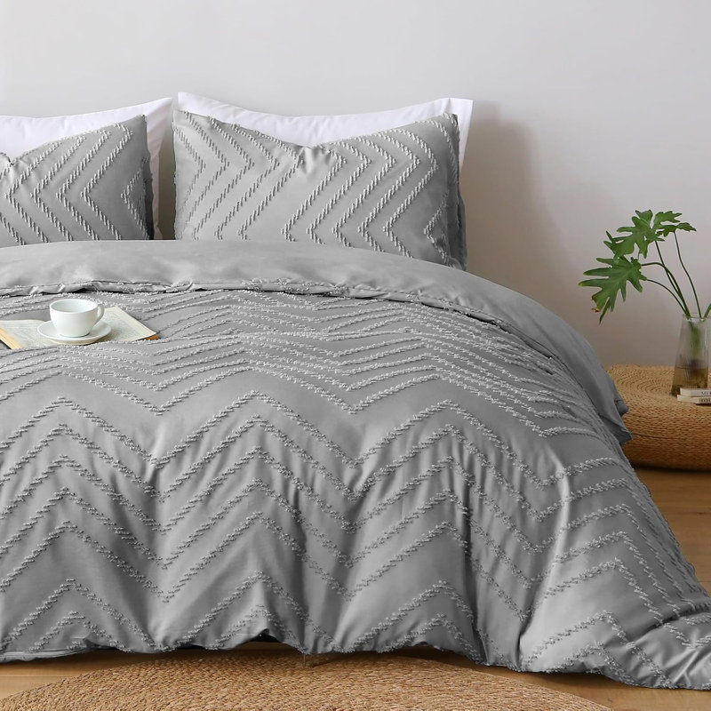 Microfiber Chequered Duvet Cover Set, King, Grey