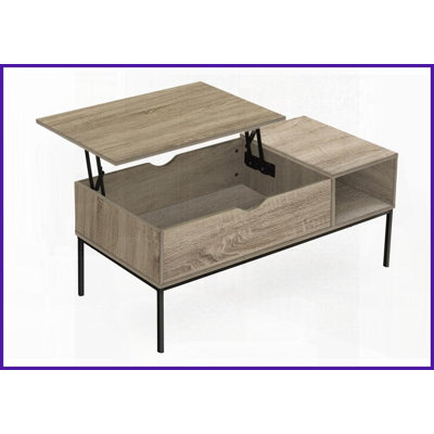 Table basse 42 po Modern Modern - Aspect bois taupe foncé avec base en métal noir Facile à nettoyer