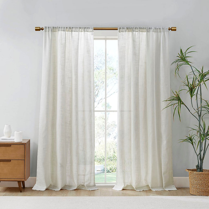 Paire de rideaux filtrant la lumière en mélange de lin (2 panneaux de fenêtre), Blanc