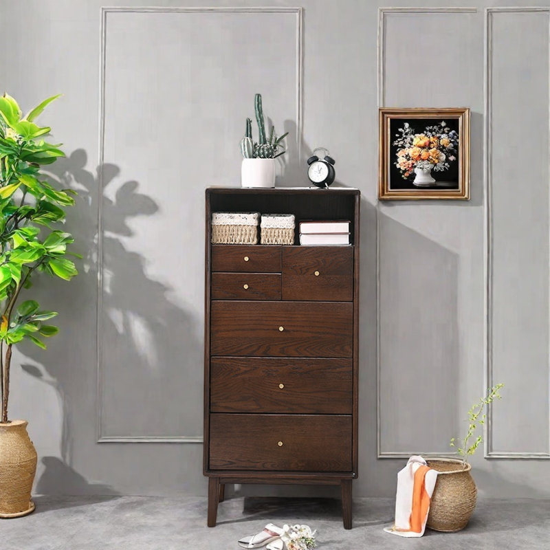 Armoire console en bois de chêne rouge massif, Bois brun foncé