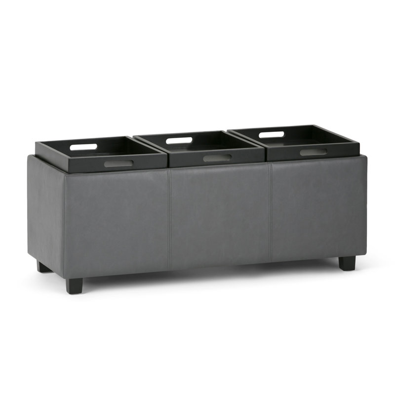 Avalon 42"W Upholstered Contemporary Rectangular Flip-Top Storage Ottoman with Hidden Storage, Stone Gray Faux Leather