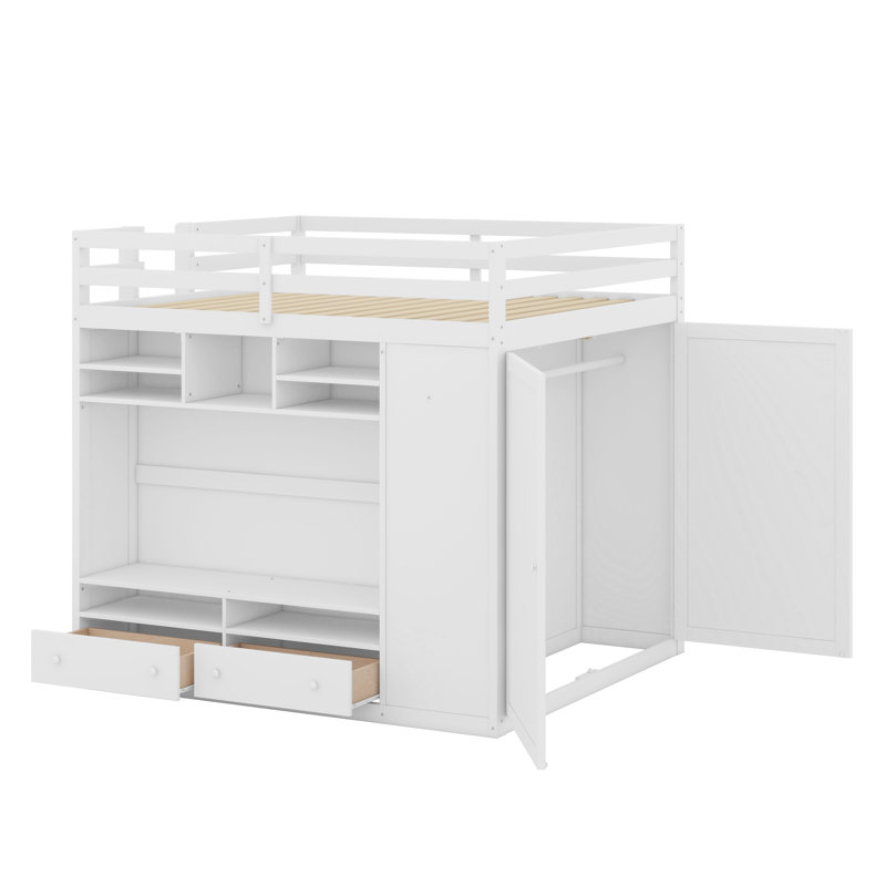 Lit mezzanine avec tiroirs, Blanc