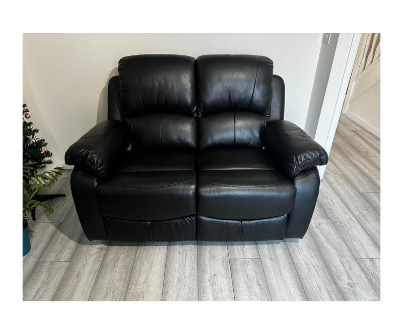 Roma Leather Recliner 2 Seater Sofa, Black