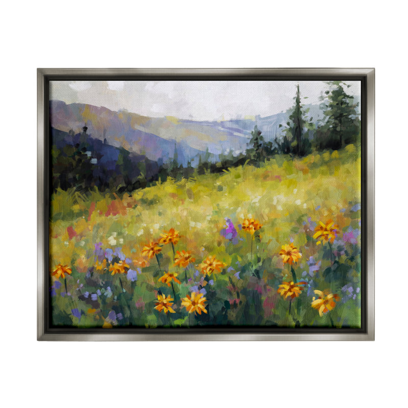 Bb-212-Floater Flower Meadow, reproduction d'art sur toile, Cadre flottant gris lustré, H 17 po x l 21 po x P 1,7 po