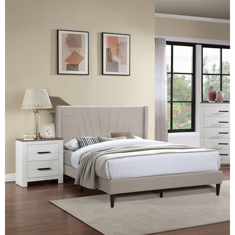 Base de lit tapissier pour lit de chambre à coucher en tissu brun clair