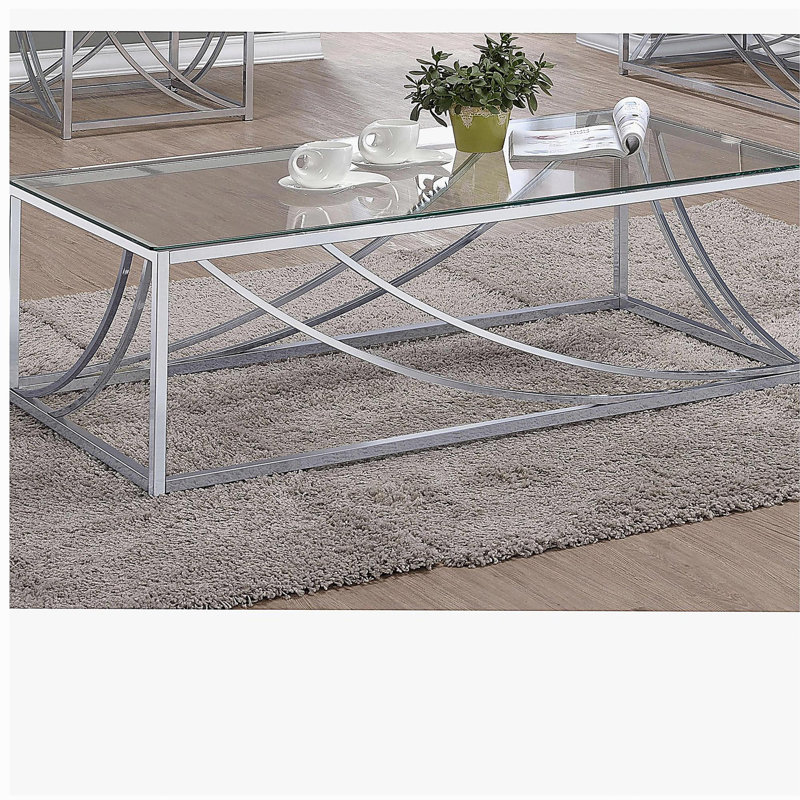 Table basse en verre et chrome avec pieds en métal Brianne