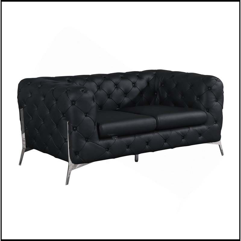 Causeuse en cuir 100% italien Global United, Argent argent, Noir