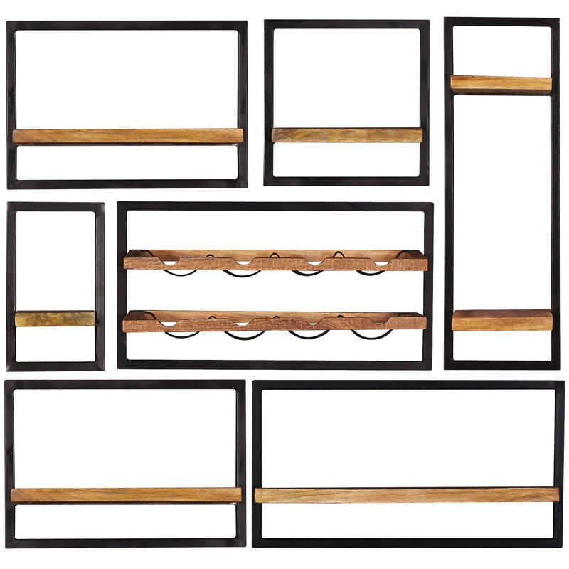 Mcneeley 8 Bottle Solid Wood Wall Shelf Wine Rack in
