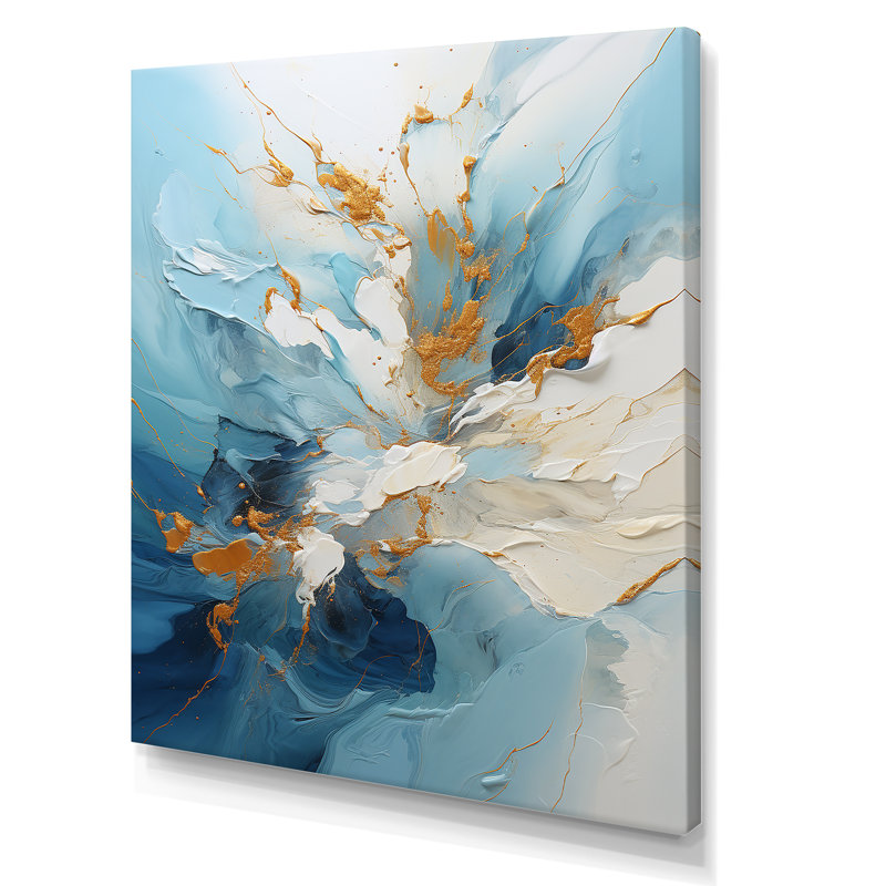 «Blue and Gold Ripple Symphony - Abstract Collages», art mural, Toile tendue, H 32 po x l 16 po x P 1 po