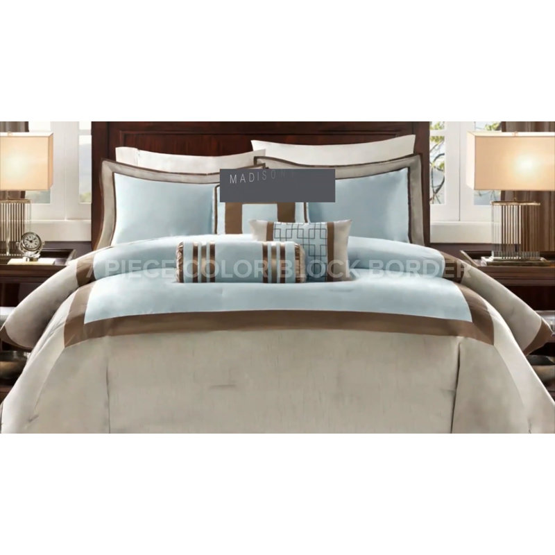 Navy and White California King 7-Piece Comforter Set