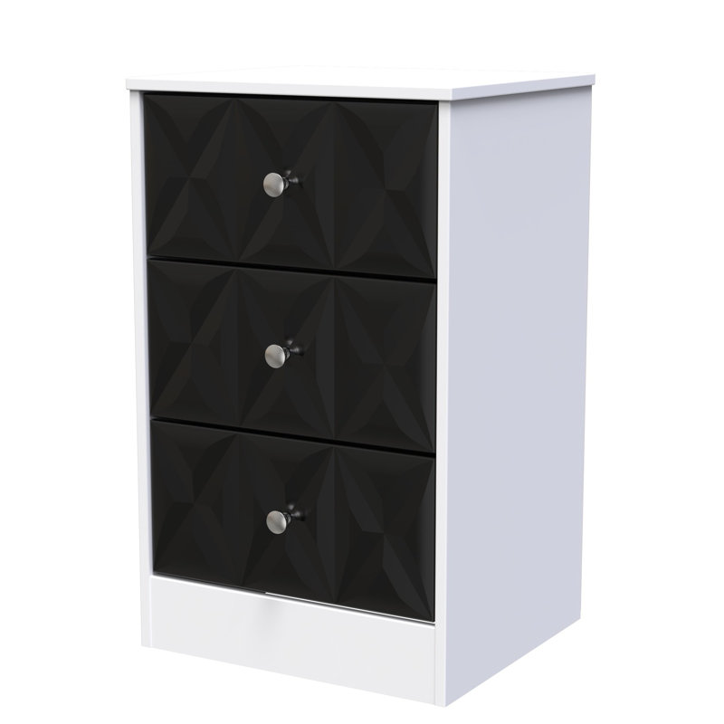 San Jose Bedside Table, Deep Black/White Matt