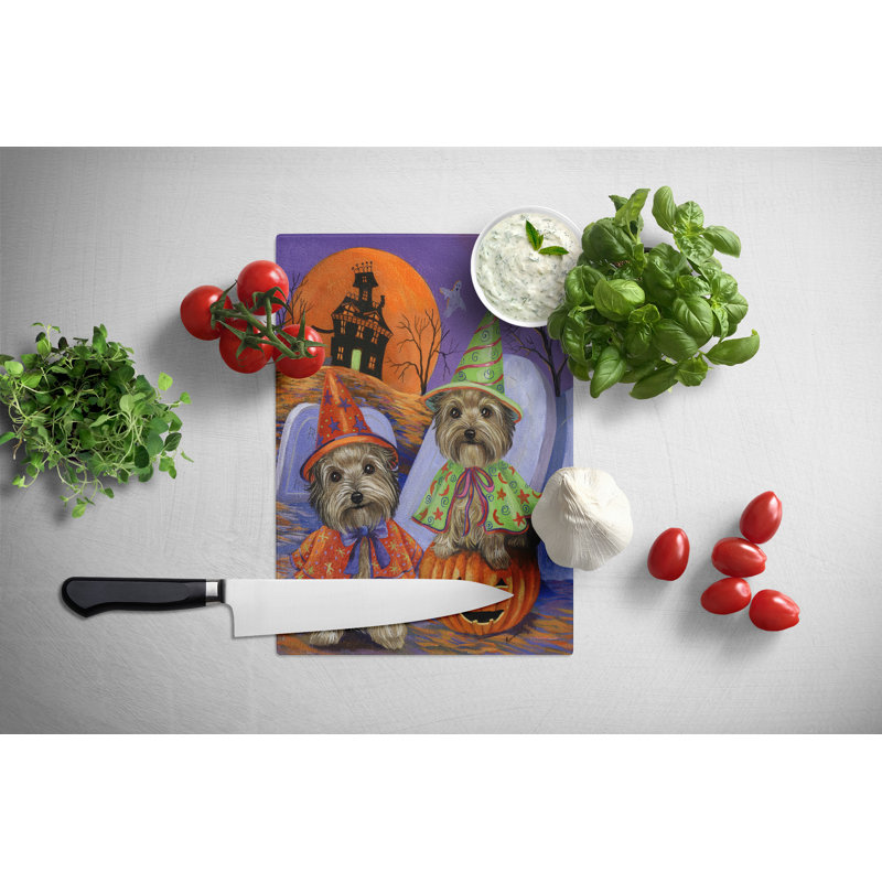 Beagle Halloweenie Glass Cutting Board Large-Halloween, Yorkie Haunted House