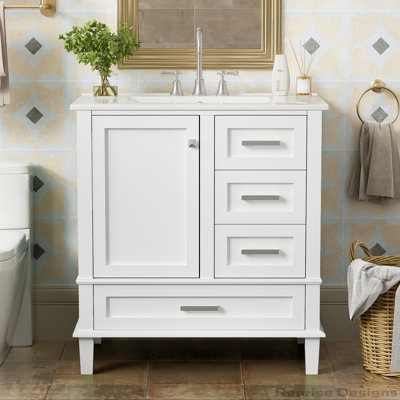 30" Modern Bathroom Cabinet Vanity with Sink, Soft Closing Door and 3 Drawers