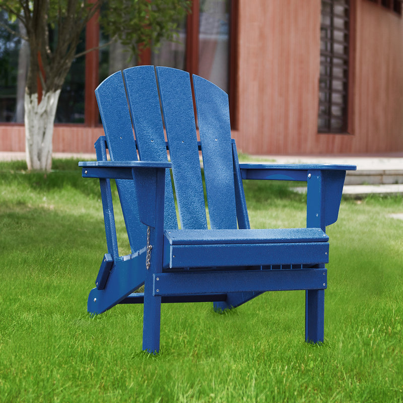 HDPE Folding Adirondack Chair, Weather-Resistant Outdoor Garden Chair, NavyBlue