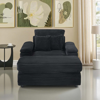 42.52-Inch Luxurious Black Corduroy Single Sofa, Equipped With 2 Throw Pillows And Removable Footrests, Is An Ideal Choice For Living Rooms, Study Rooms And Bedrooms.
