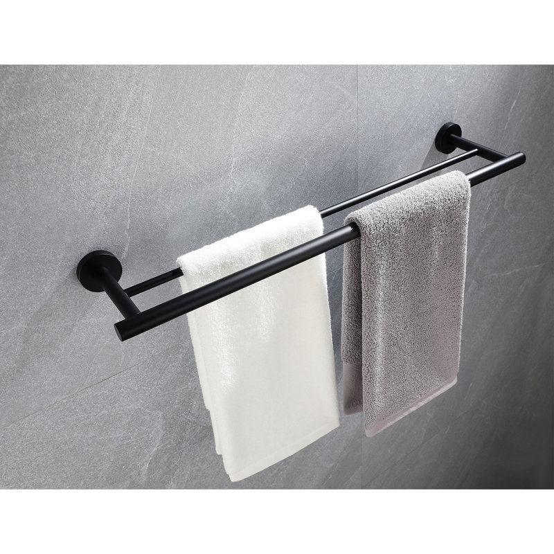 Barre à serviettes en acier inoxydable, noir mat - Améliore l'organisation et le style de la salle de bain en acier, pratique pour le rangement à la maison